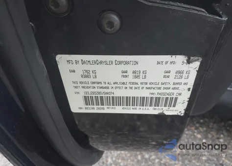 2005 Dodge Viper Srt10 from USA, damaged, VIN 1B3JZ65Z85V500374